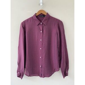 Cut Loose Long Sleeve Button Front Blouse Sz SMALL Purple Crinkled Oversized